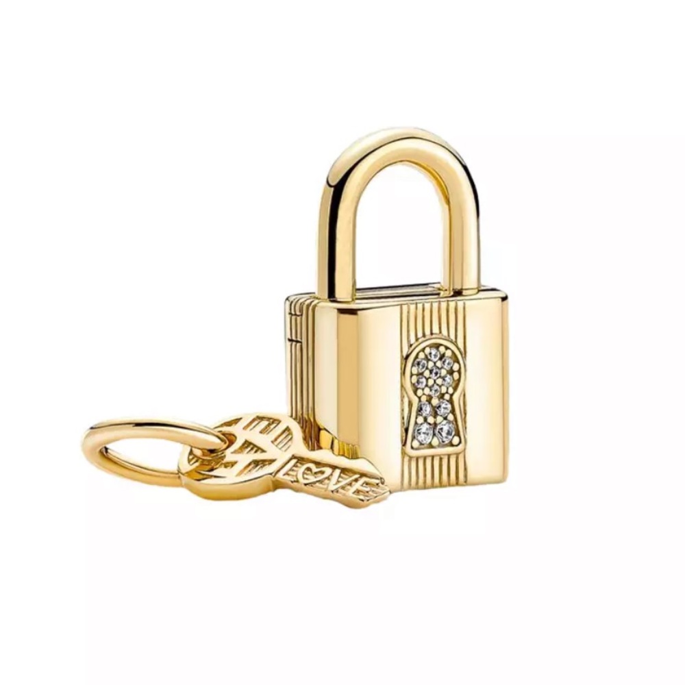 NWOT Padlock and Key CZ Dangle Charm Sterling Silver 925